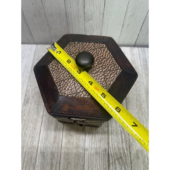Vintage Wooden Storage Box Jewelry Keepsakes Hexagonal Shape Hinged Lid - Picture 12 of 12